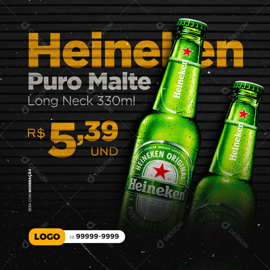 Heineken Puro Malte Long Neck Cervejaria Social Media Psd Edit Vel