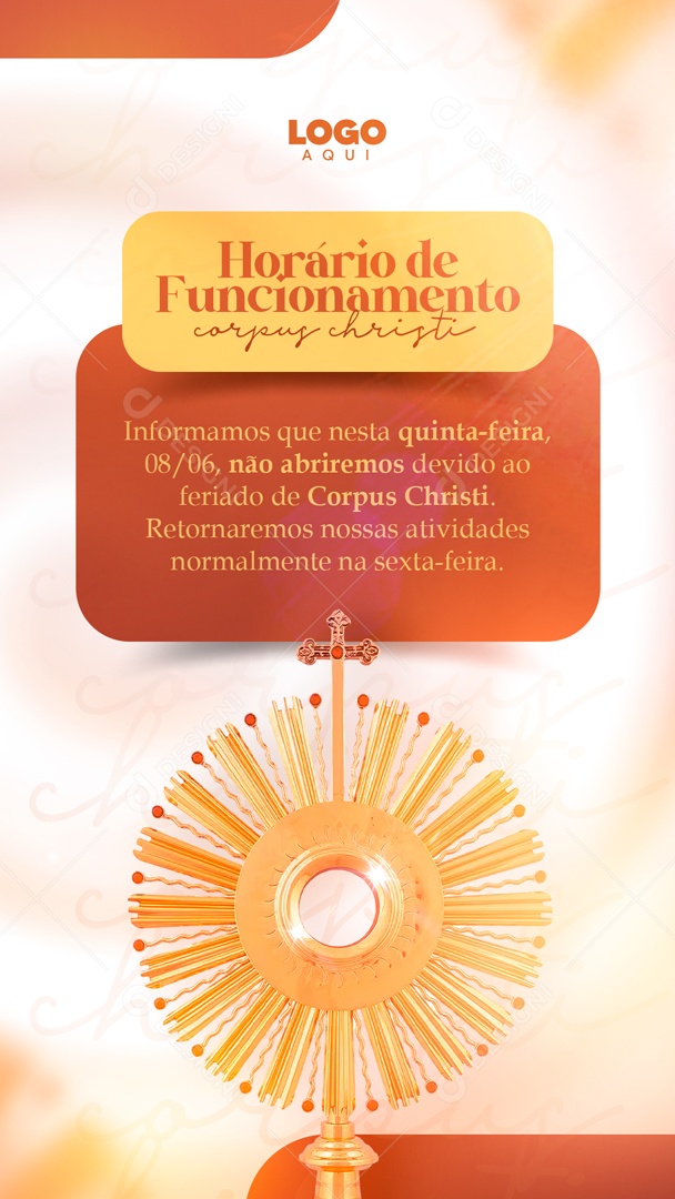 Story Horário De Funcionamento Corpus Christi Aviso Social Media PSD