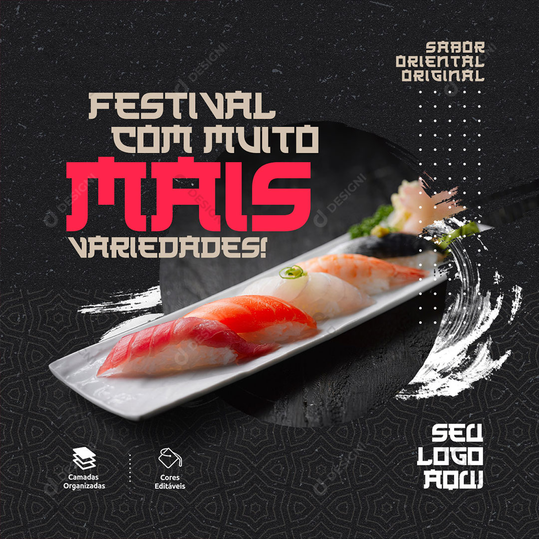 Post Feed Sushi Festival Com Muito Mais Variedades Social Media PSD Editável