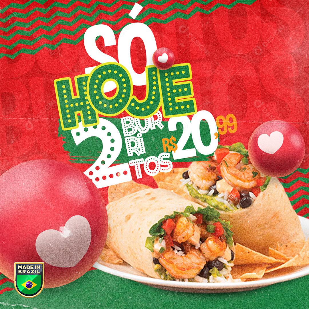 Post Mexican Food 2 Buritos Social Media Editable PSD