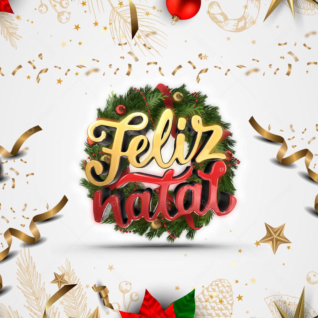 Selo 3D Feliz Natal e Feliz Ano Novo PSD Para Composição [download