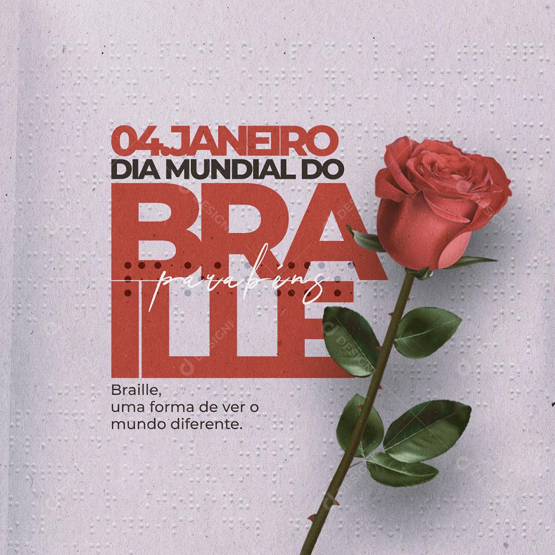 Social Media Dia Mundial Do Braile 4 De Janeiro Parabéns PSD Editável