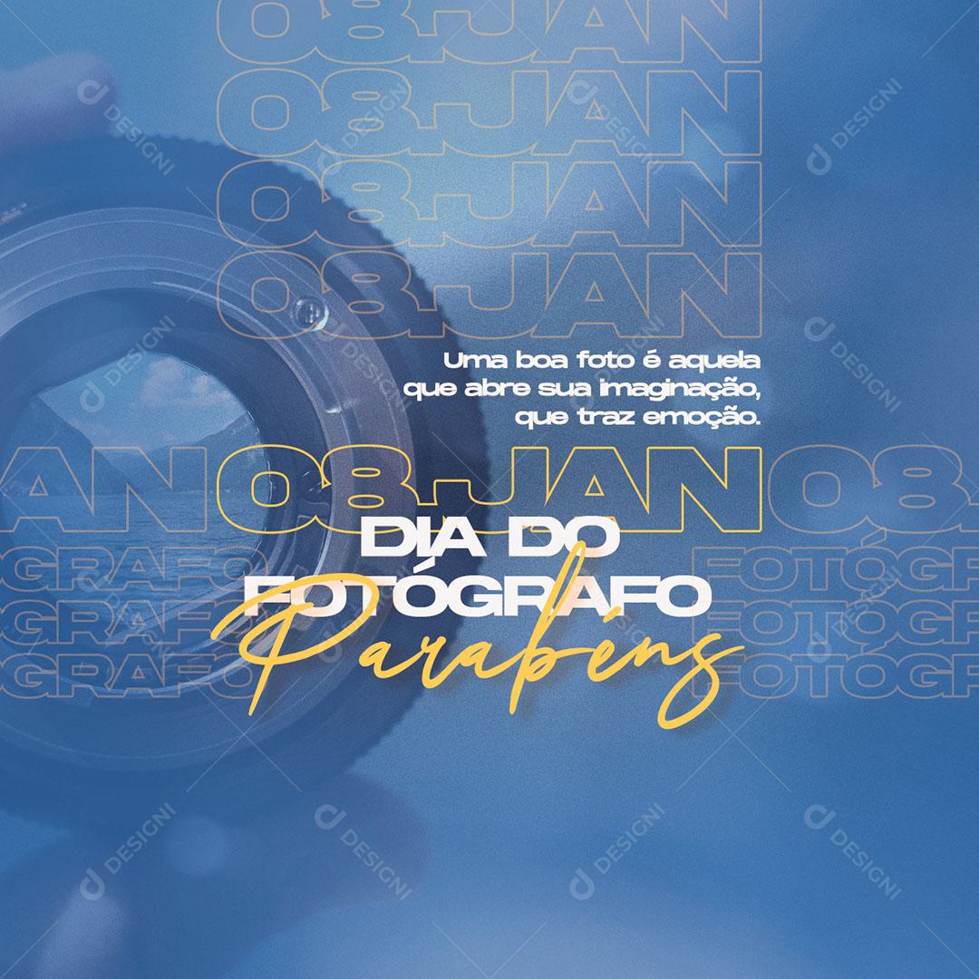 08 de Janeiro Dia do Fotógrafo Parabéns Social Media PSD Editável