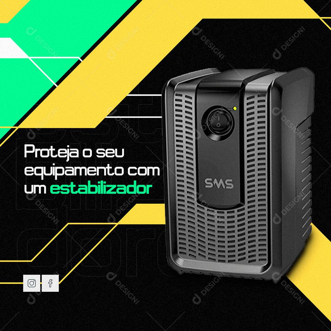 Social Media Loja De Informática Seu Equipamento Com Um Estabilizador PSD Editável