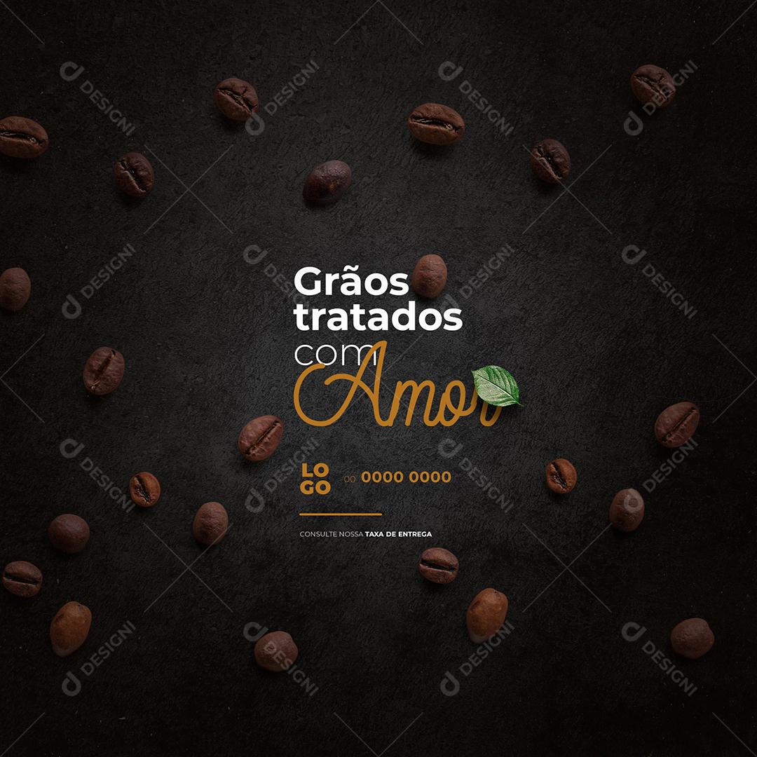 Social Media Coffee Grains Treated with Love PSD Editable