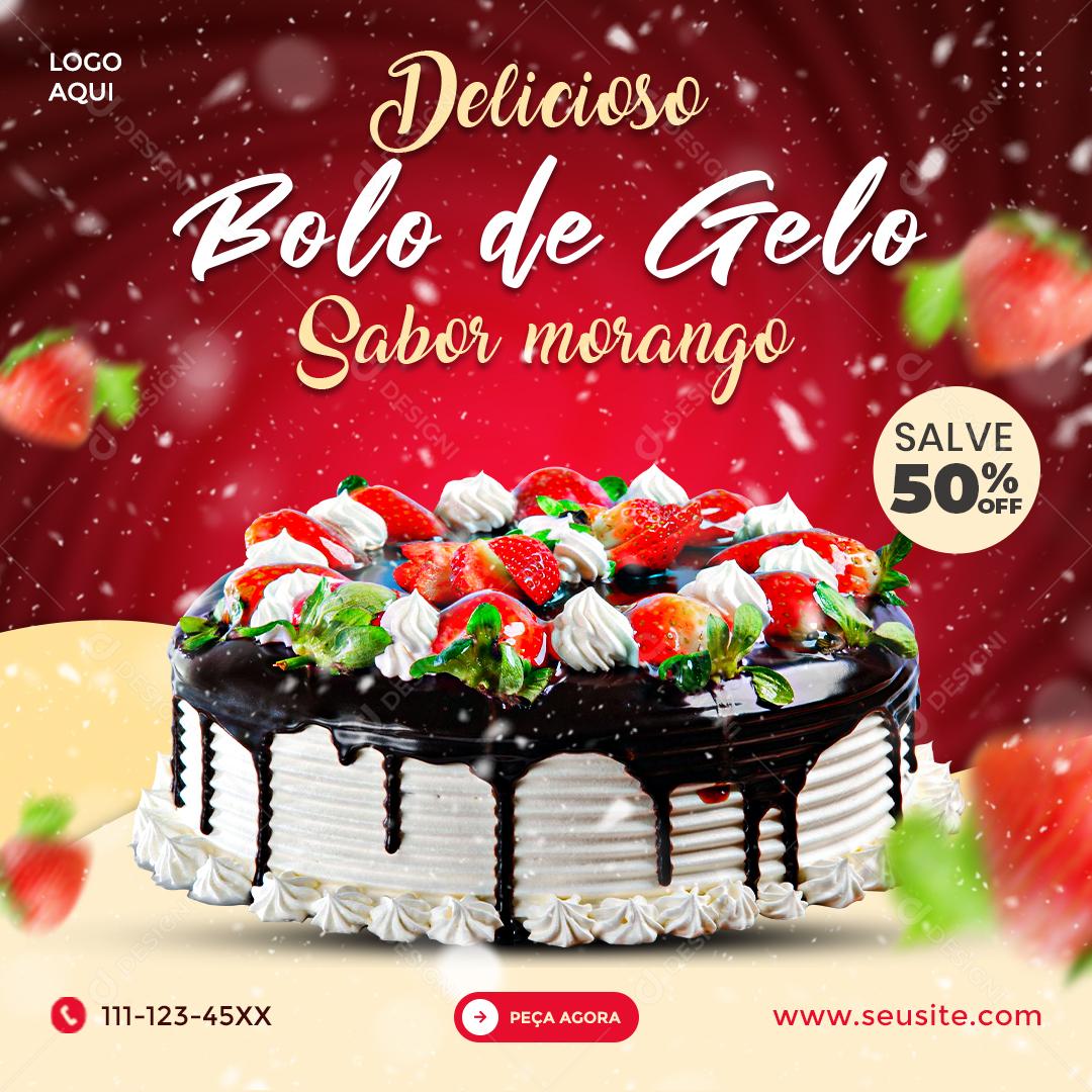 Social Media Delicioso Bolo De Gelo Sabor Morango Confeitaria Psd Editável Download Designi 0887