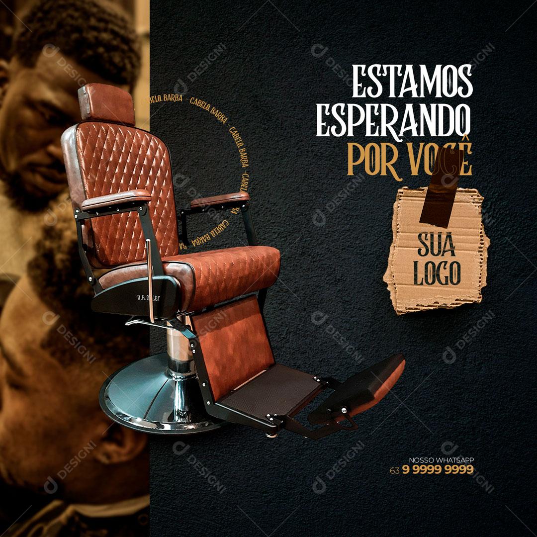 Barbearia - Estamos Esperando Por Você Social Media PSD Editável