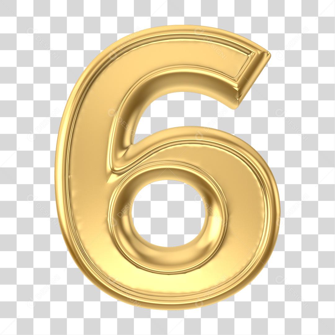 Number 6 3D Golden For Composition Transparent PNG