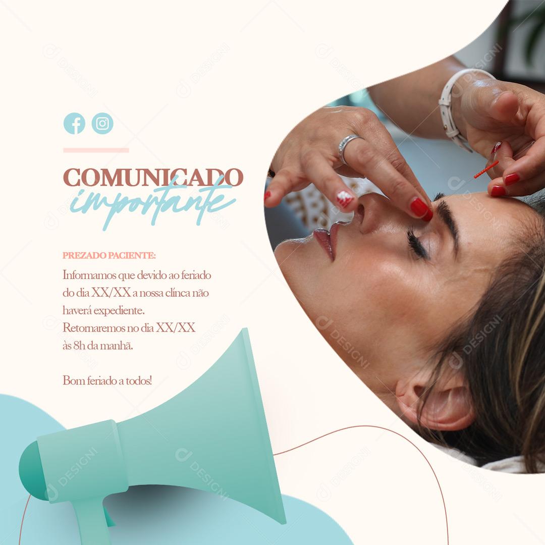 Social Media Comunicado Importante Clínica Estética Facial PSD Editável