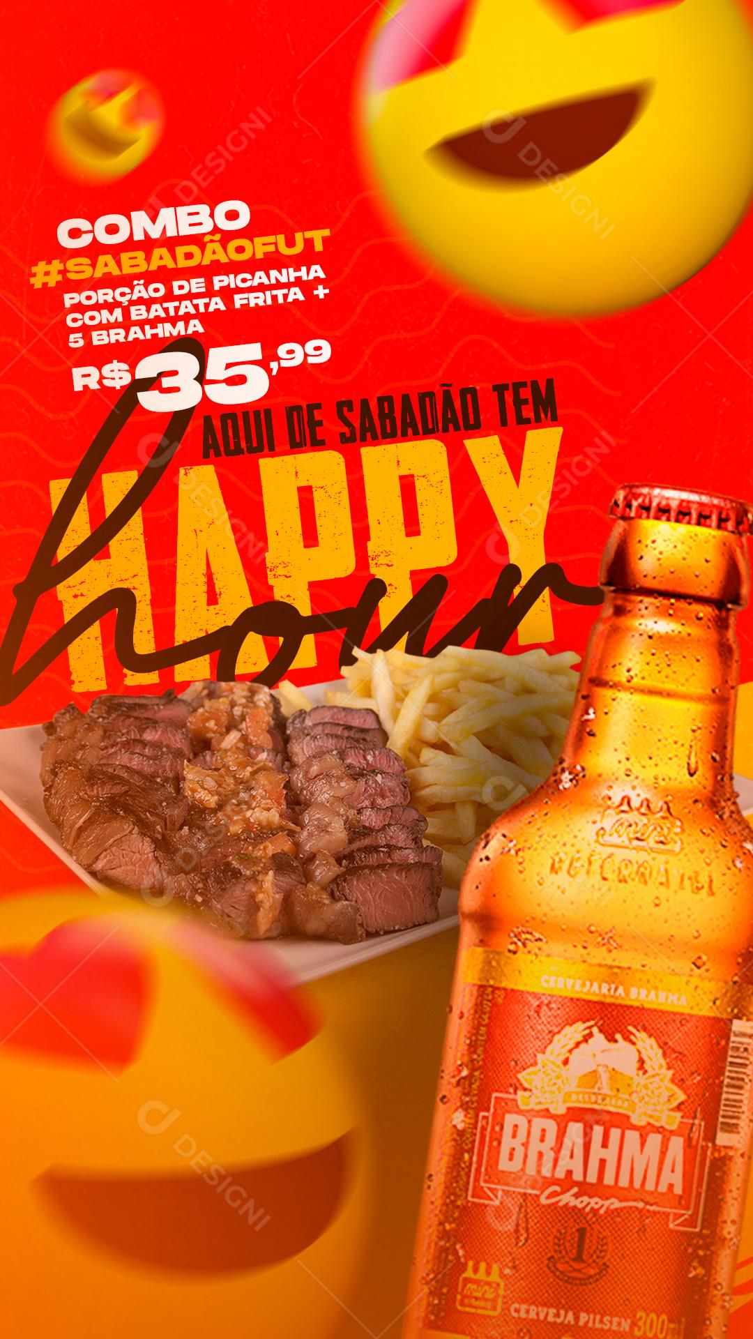 Stories Aqui de Sabadão tem Happy Hour Churrascaria Social Media PSD Editável