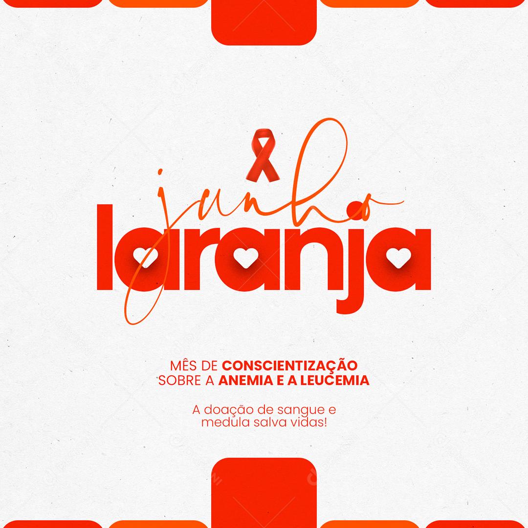 Social Media Mês de Conscientização sobre a Anemia e a Leucemia Junho Laranja PSD Editável