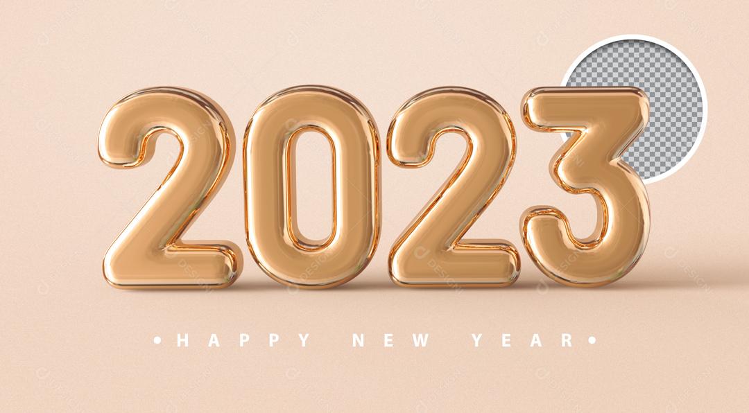 3D Number 2023 Golden Element for Composition PSD