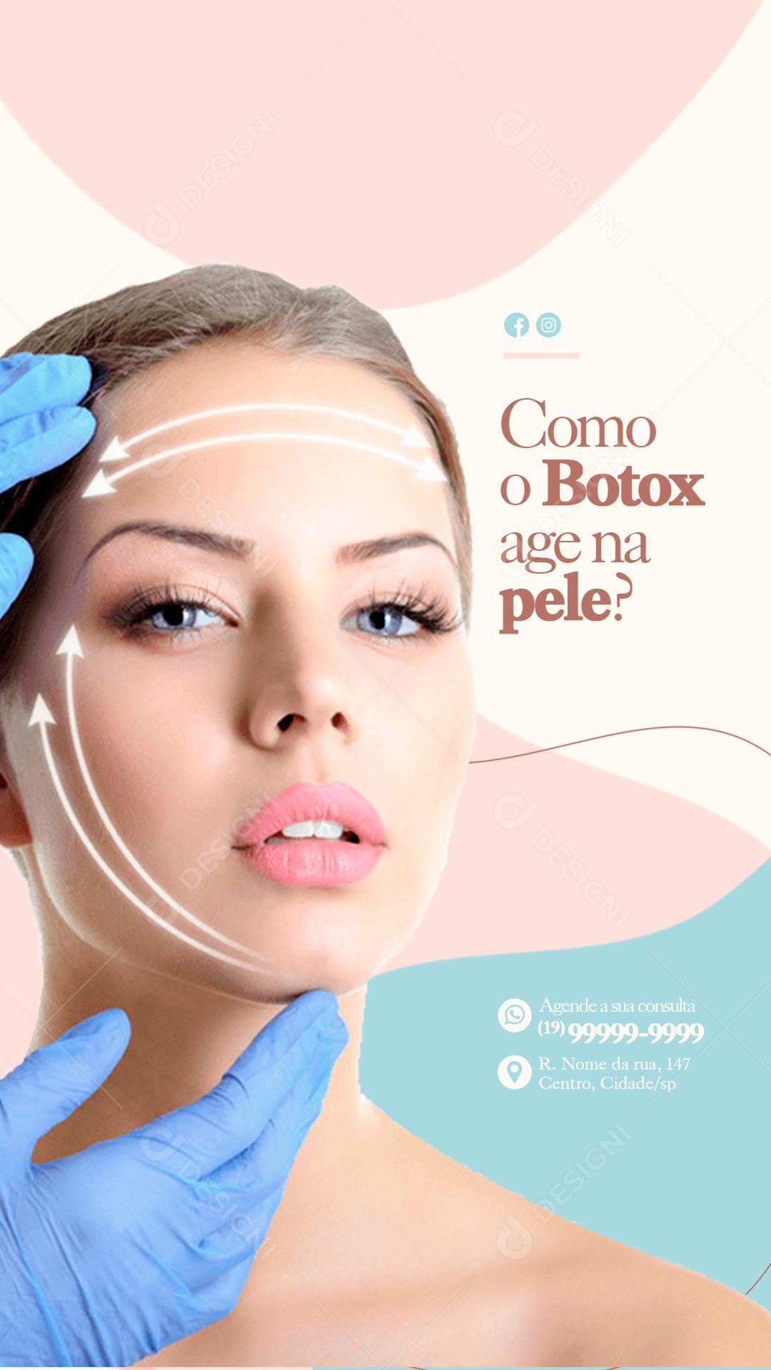 Story Como o Botox age na pele Estética Social Media PSD Editável