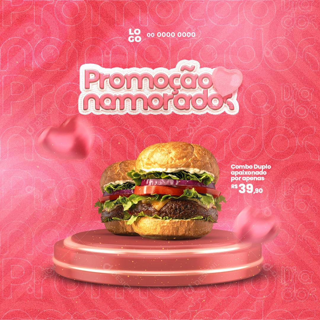 Promoção Hamburgueria Dia Dos Namorados Social Media PSD Editável