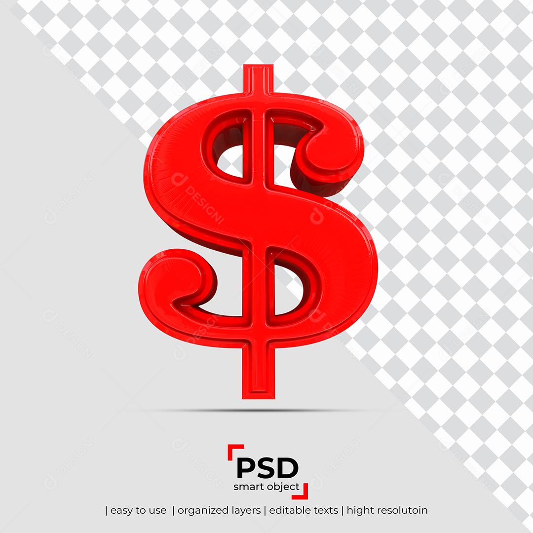 Dollar Sign Red 3D Element For Composition PSD