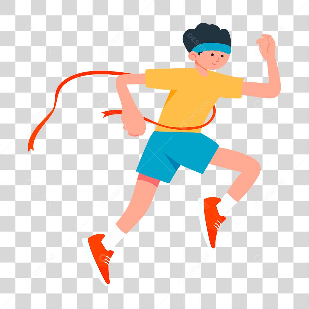 Drawing of young man running finish line