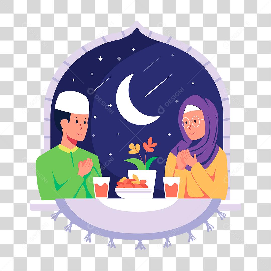 Drawing of couple eating on a beautiful starry moon night