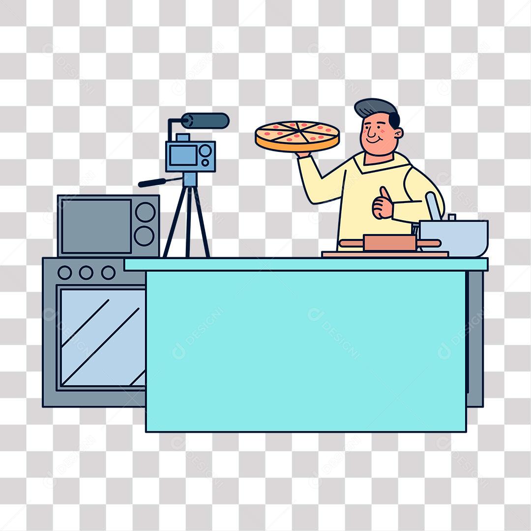 desenho de homem fazendo video de culinária de comida [download] - Designi