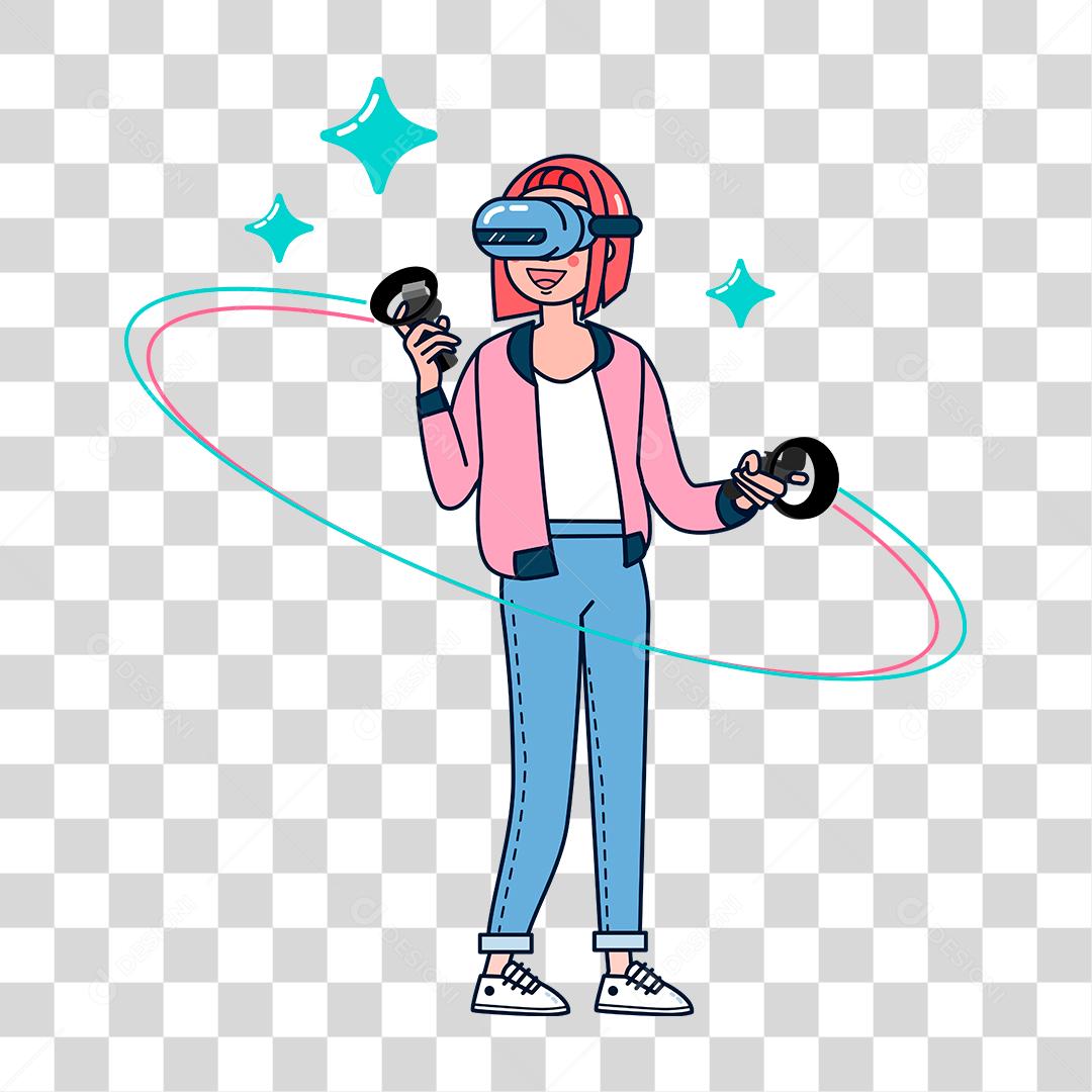 mulher em vetor de óculos de realidade virtual. poses. jogo 360. ilustração  plana 17607043 Vetor no Vecteezy