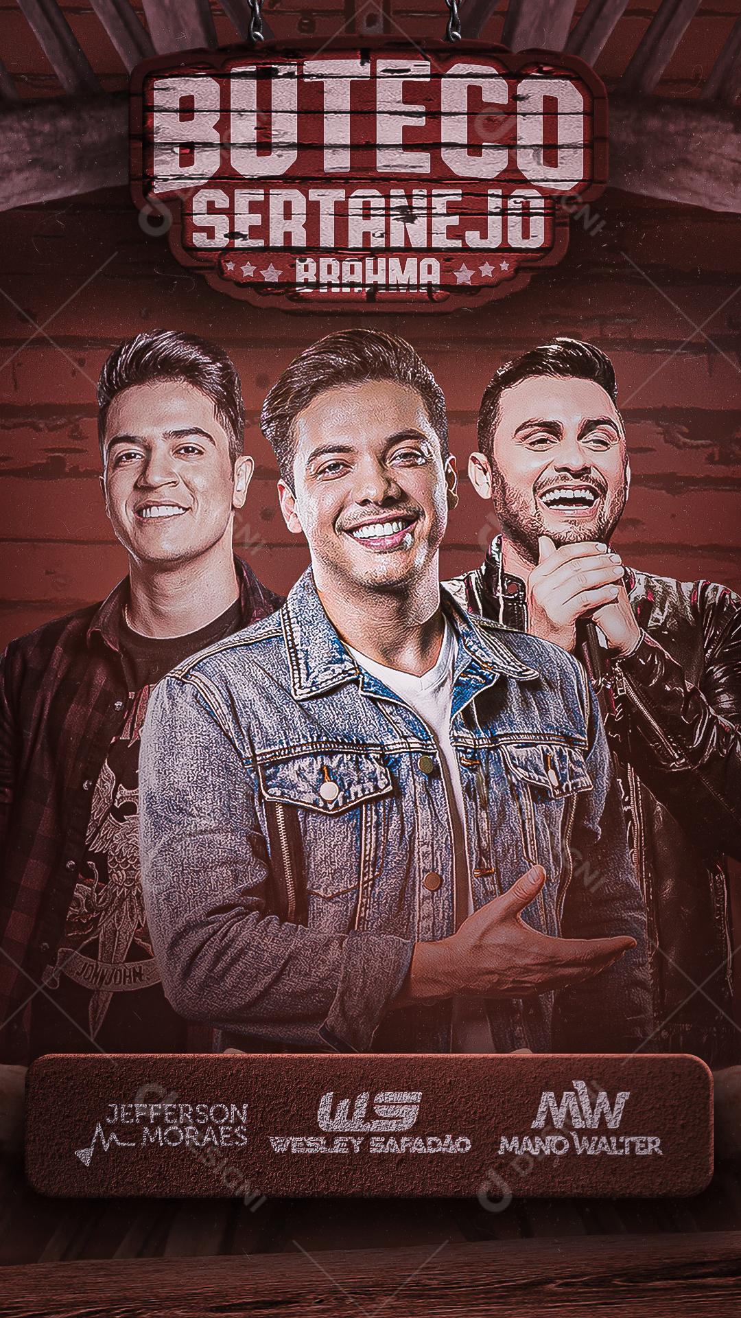 Story Buteco Sertanejo Jefferson Moraes Wesley Safadão and Mano Walter Flyers Social Media Editable PSD