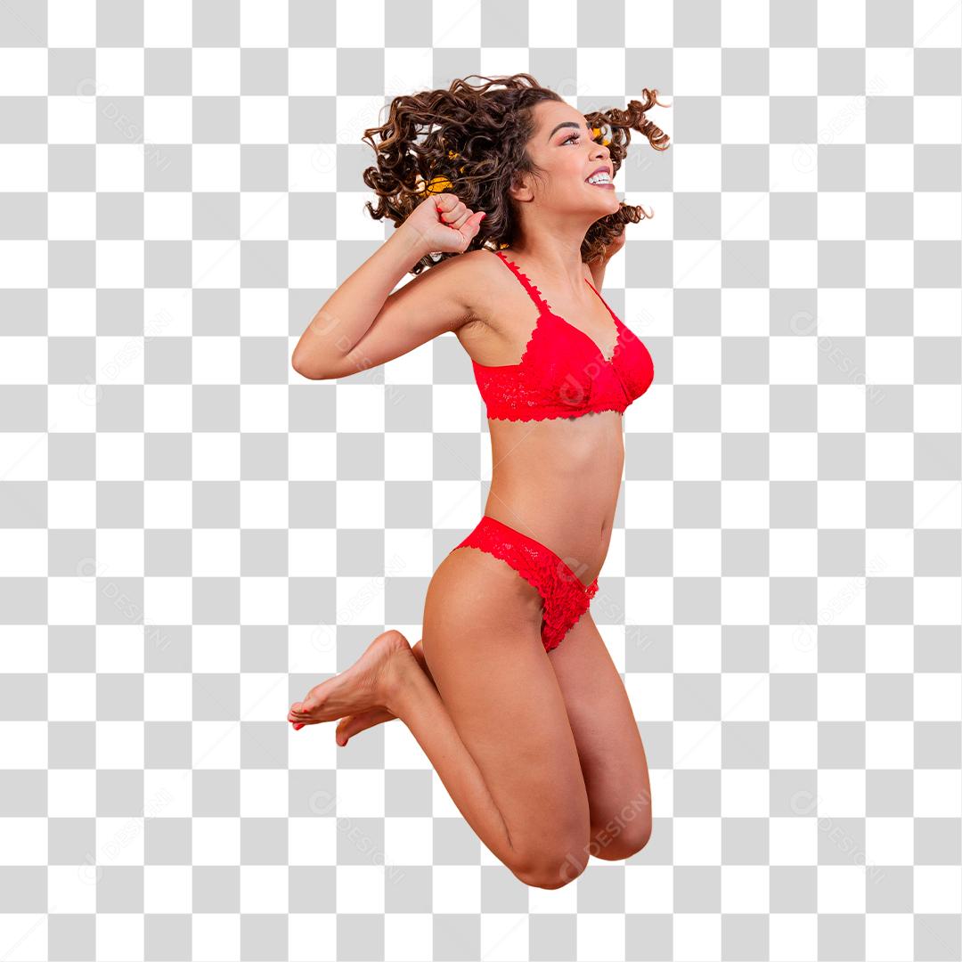 Mulher bonita em lingerie vermelha sexy pulando [download] - Designi