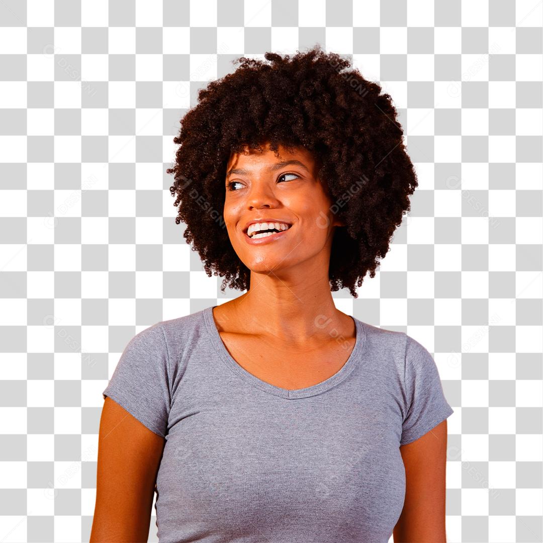 Mulher Afro Com Cabelo Preto Sorrindo Olhando Para O Lado Download Designi