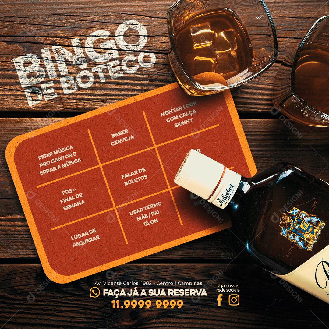 Social Media Bares Bingo de Boteco Brincadeiras PSD Editável