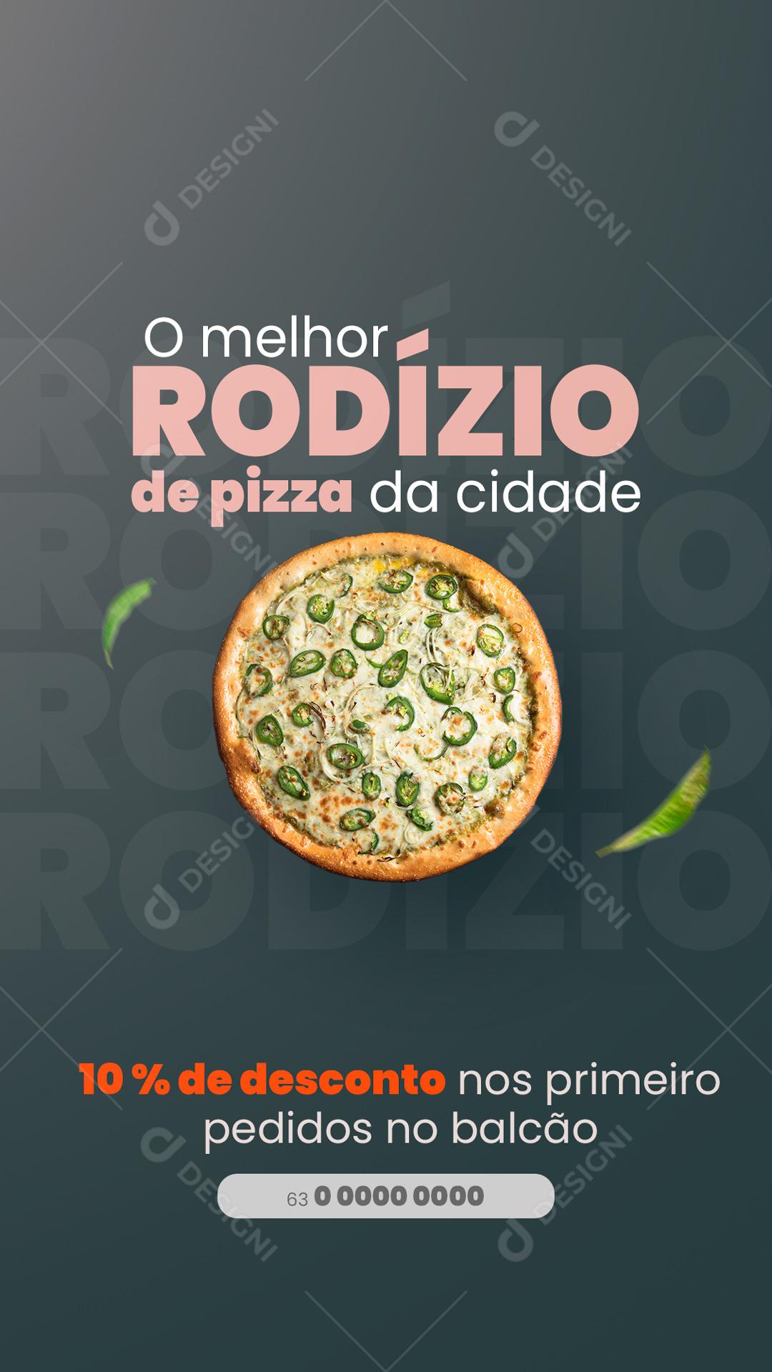 Social Media Story Pizzaria O Melhor Rodízio de Pizza da Cidade PSD Editável