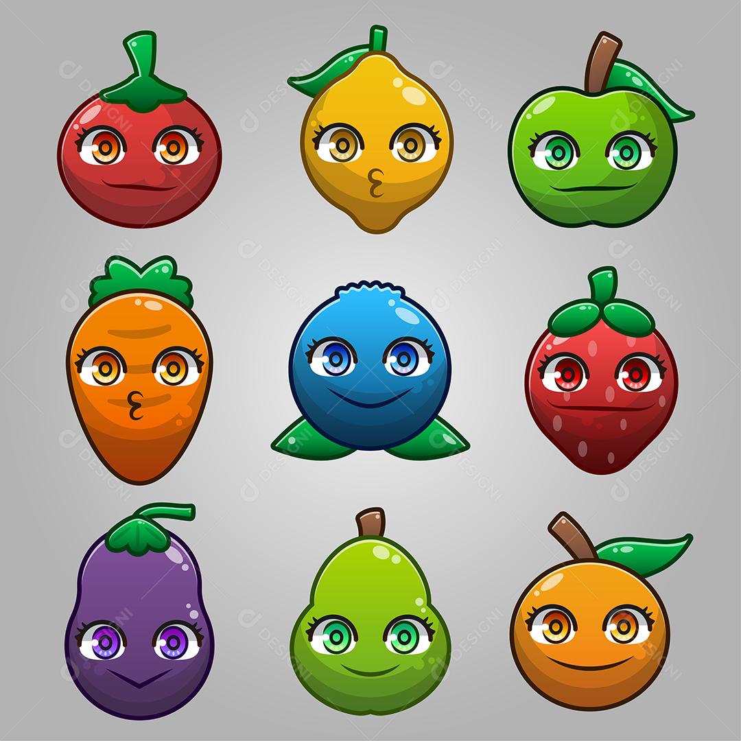 Personagens de desenhos animados de vegetais, Vetor Premium