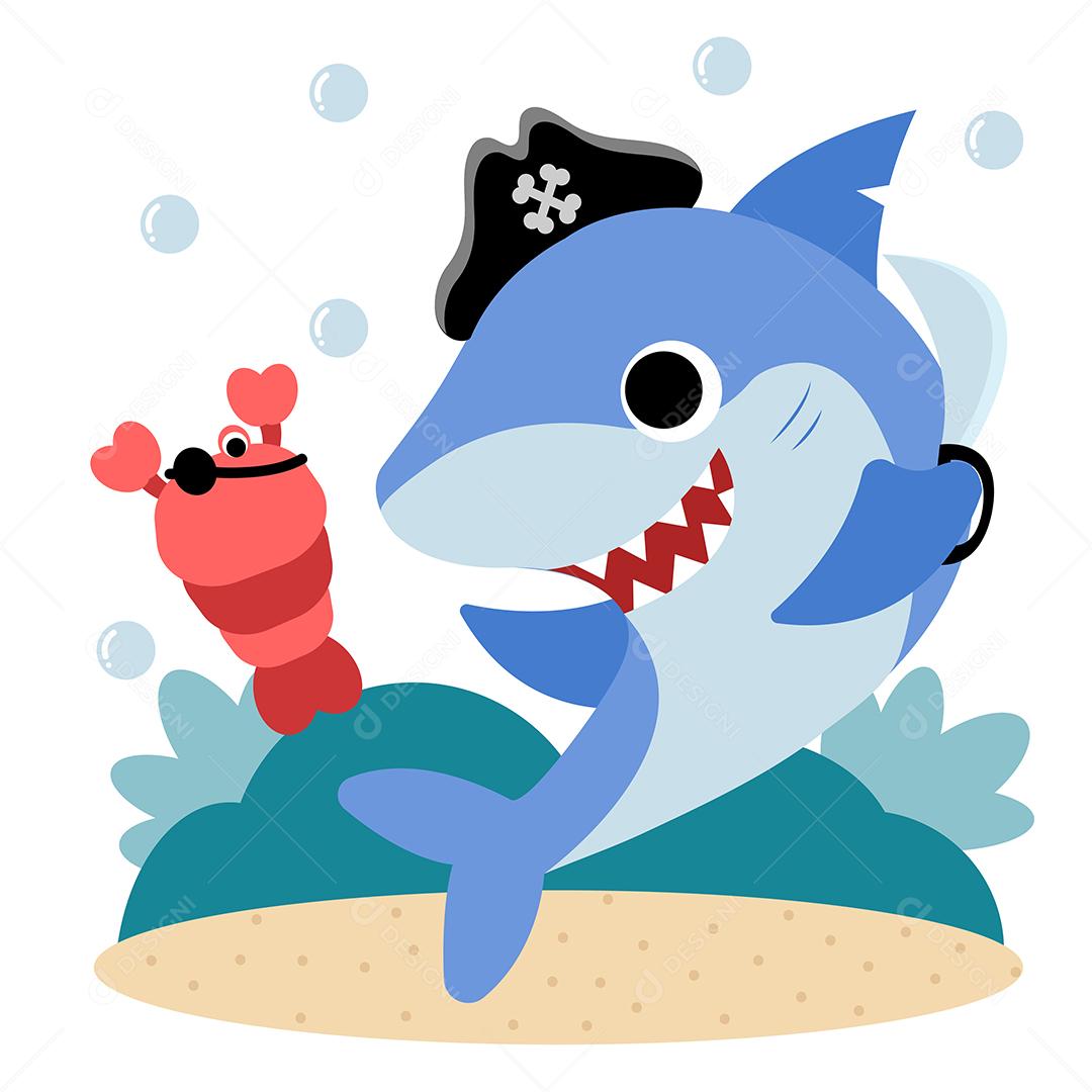 Personagens com tubarões e camarões em fantasias de pirata. [download] -  Designi