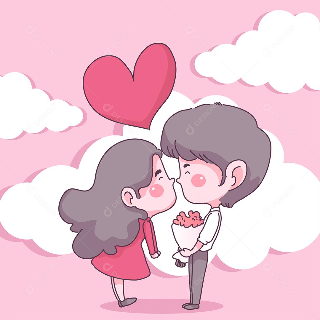 Isolated big couple in love, happy young woman and boy in love, valentine concept flat vector illustration in cartoon.zip s