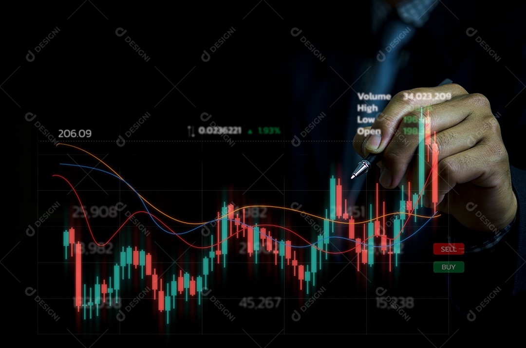 Empresário Mão Mercado Financeiro De Ações Por Gráfico E Gráficos De Investimento Em Tecnologia 6285