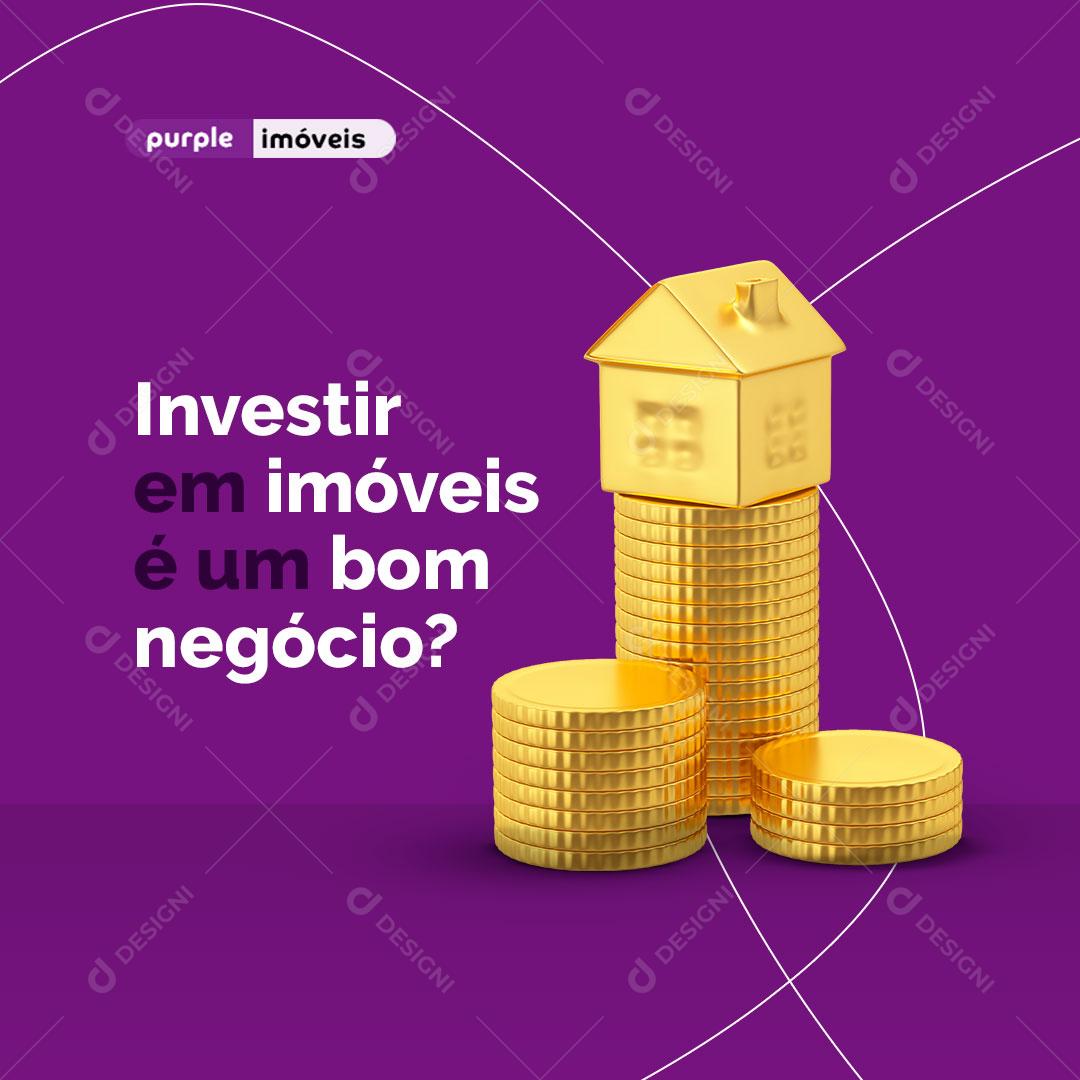 Post Imobiliária Investir em Imóveis é um Bom Negocio? Social Media PSD Editável