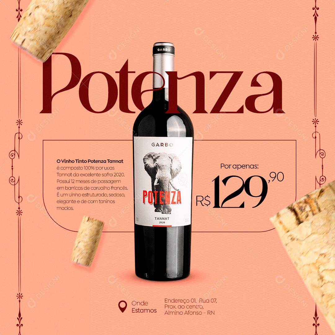 O Vinho Tinto Potenza Tannat Casa de Vinho Social Media PSD Editável