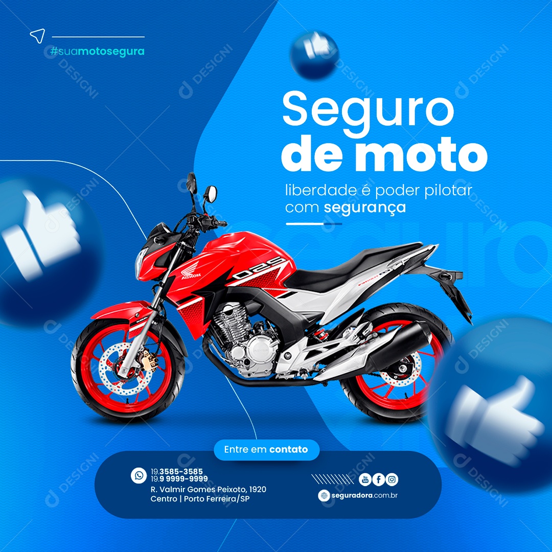 Seguro de moto liberdade é poder de pilotar com segurança Seguradora Social Media PSD Editável