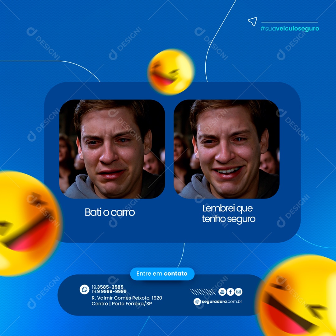 Bati o carro lembrei que tenho seguro meme Seguradora Social Media PSD Editável