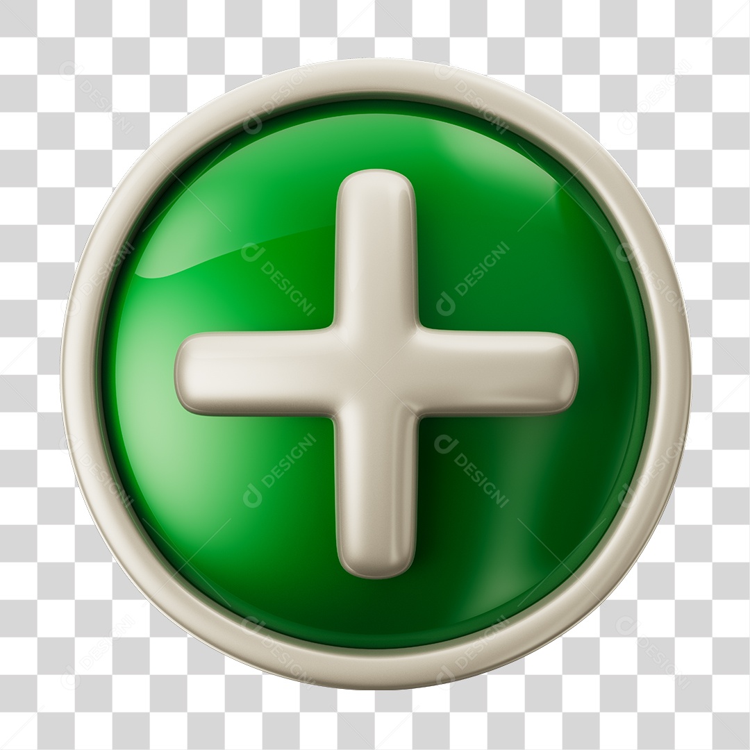 Sinal Positivo em Base Circular Verde Elemento 3D PNG Transparente