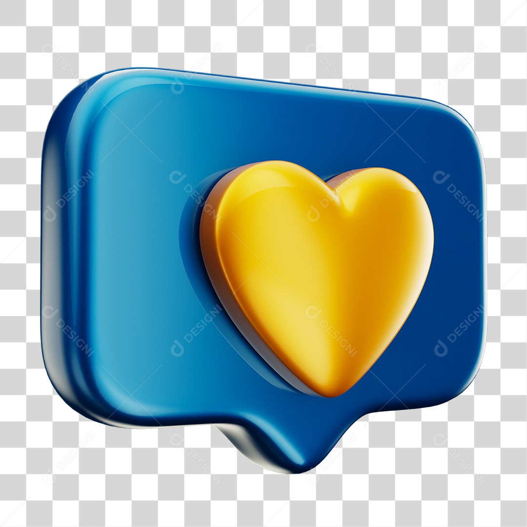 Emoji Amei Coração 3D Cores da Bandeira do Brasil Azul e Amarelo PNG Transparente