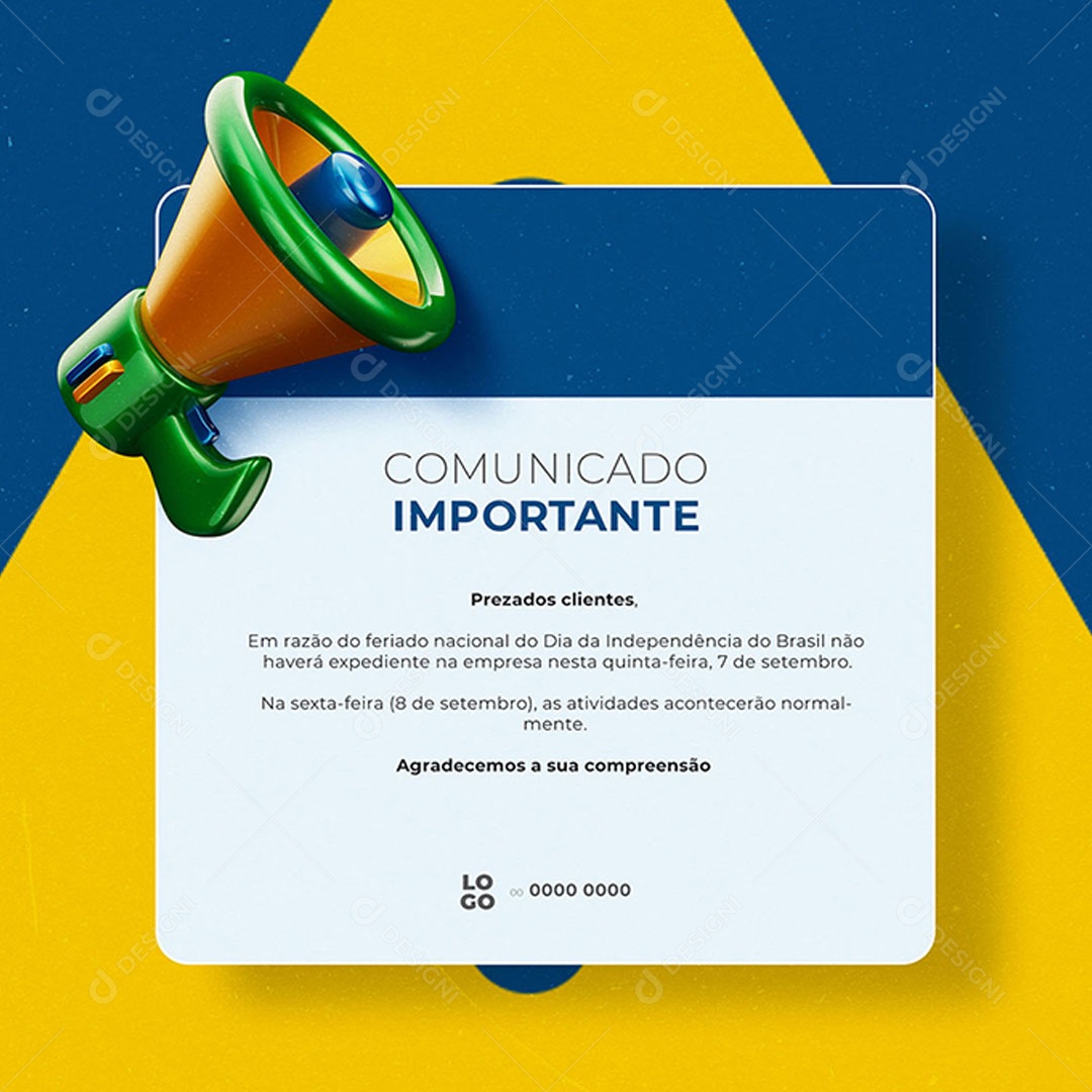 Social Media Comunicado Importante Dia da Independência do Brasil 07 de Setembro PSD Editável