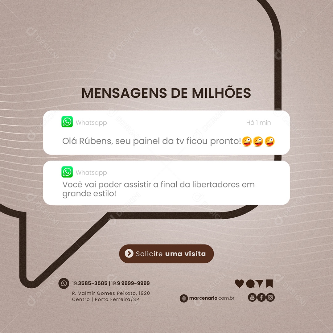 Mensagens de Milhões seu painel ficou pronto Carpintaria e Marcenaria Social Media PSD Editável