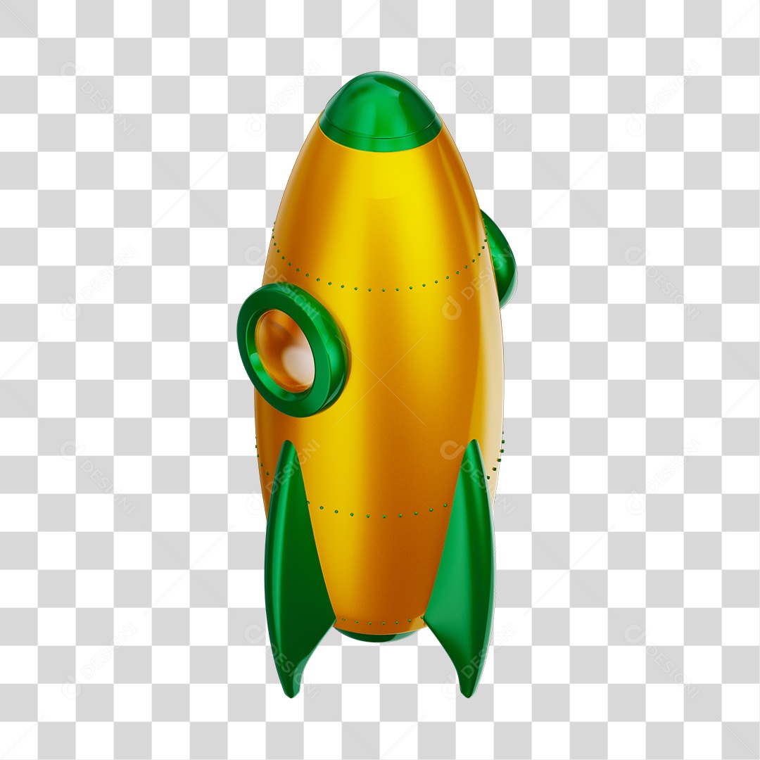 Foguete 3D Rocket Amarelo e Verde PNG Transparente