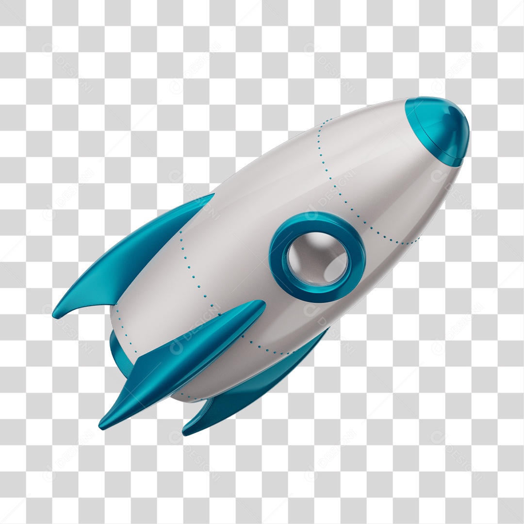 3D Rocket White and Blue Rocket PNG Transparent