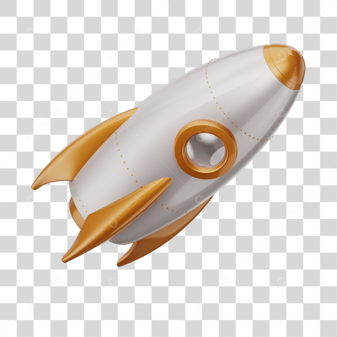 Foguete 3D Rocket Branco e Azul PNG Transparente