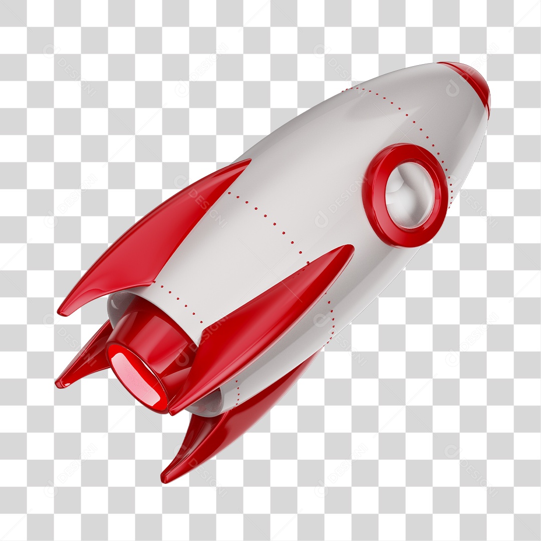 Foguete 3D Rocket Branco e Vermelho PNG Transparente