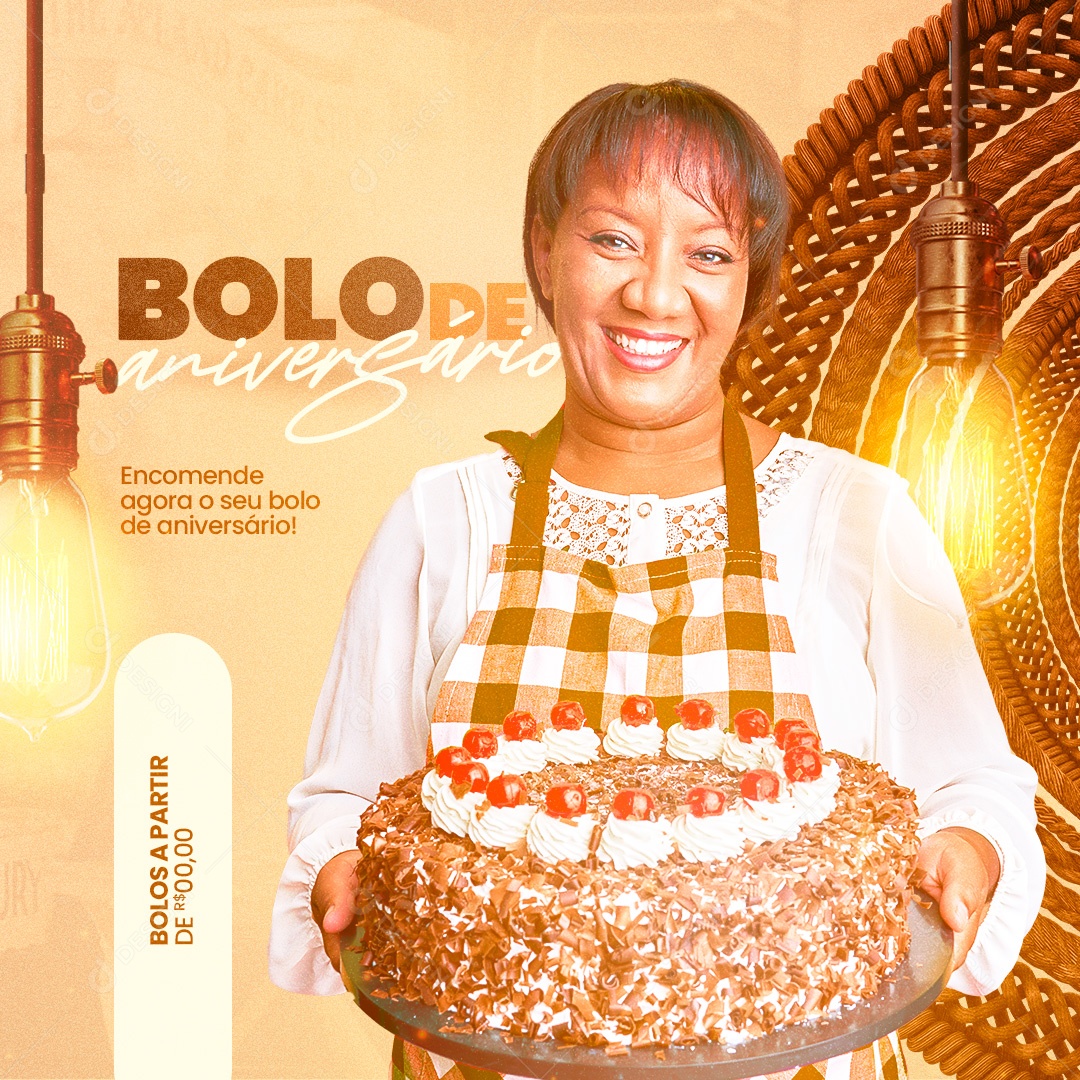 Social Media Padaria Confeitaria O Melhor Bolo de Aniversário PSD Editável