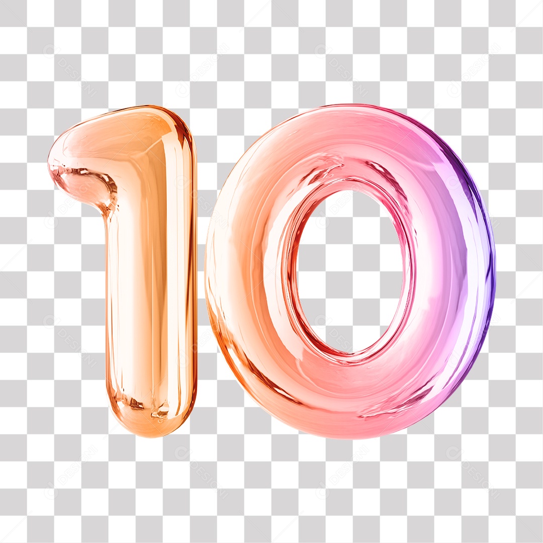 3D Element For Composition Number 10 Golden And Purple Transparent PNG