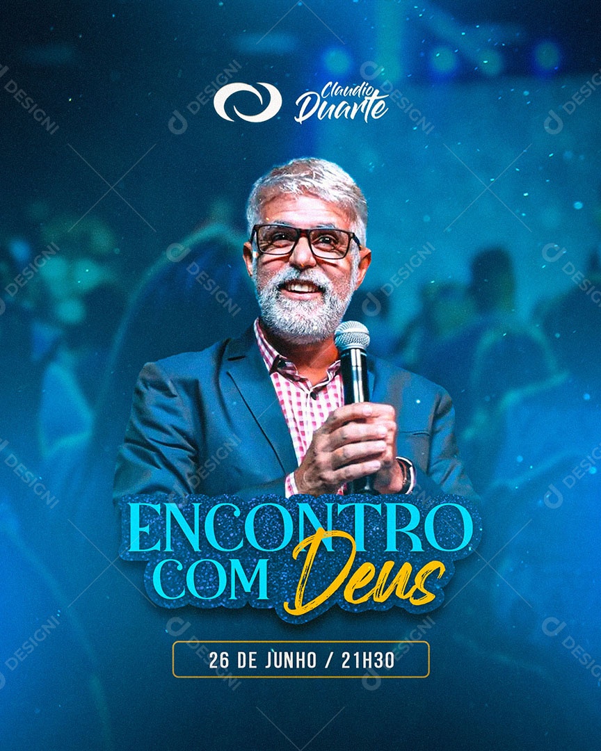 Flyer Gospel Encontro Com Deus Cláudio Duarte Social Media PSD Editável