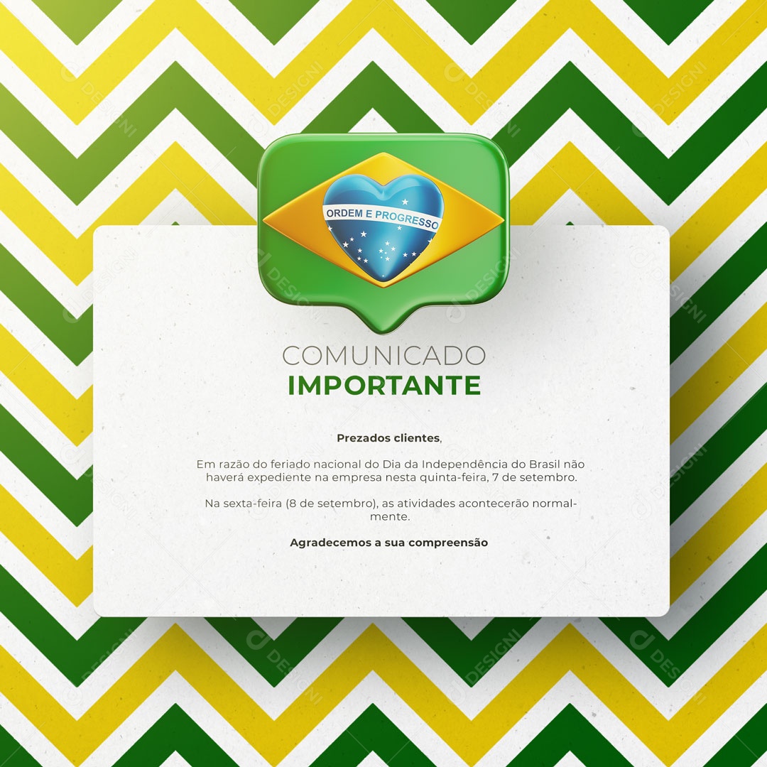 Comunicado Importante Dia da Independência do Brasil 07 de Setembro Social Media PSD Editável