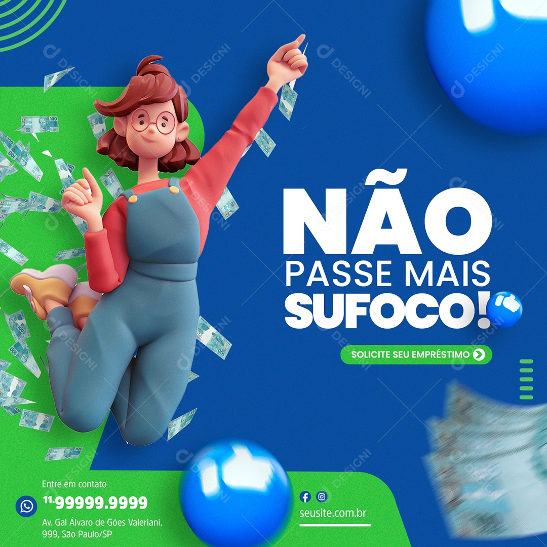 Não passe mais sufoco Empréstimo Social Media PSD Editável