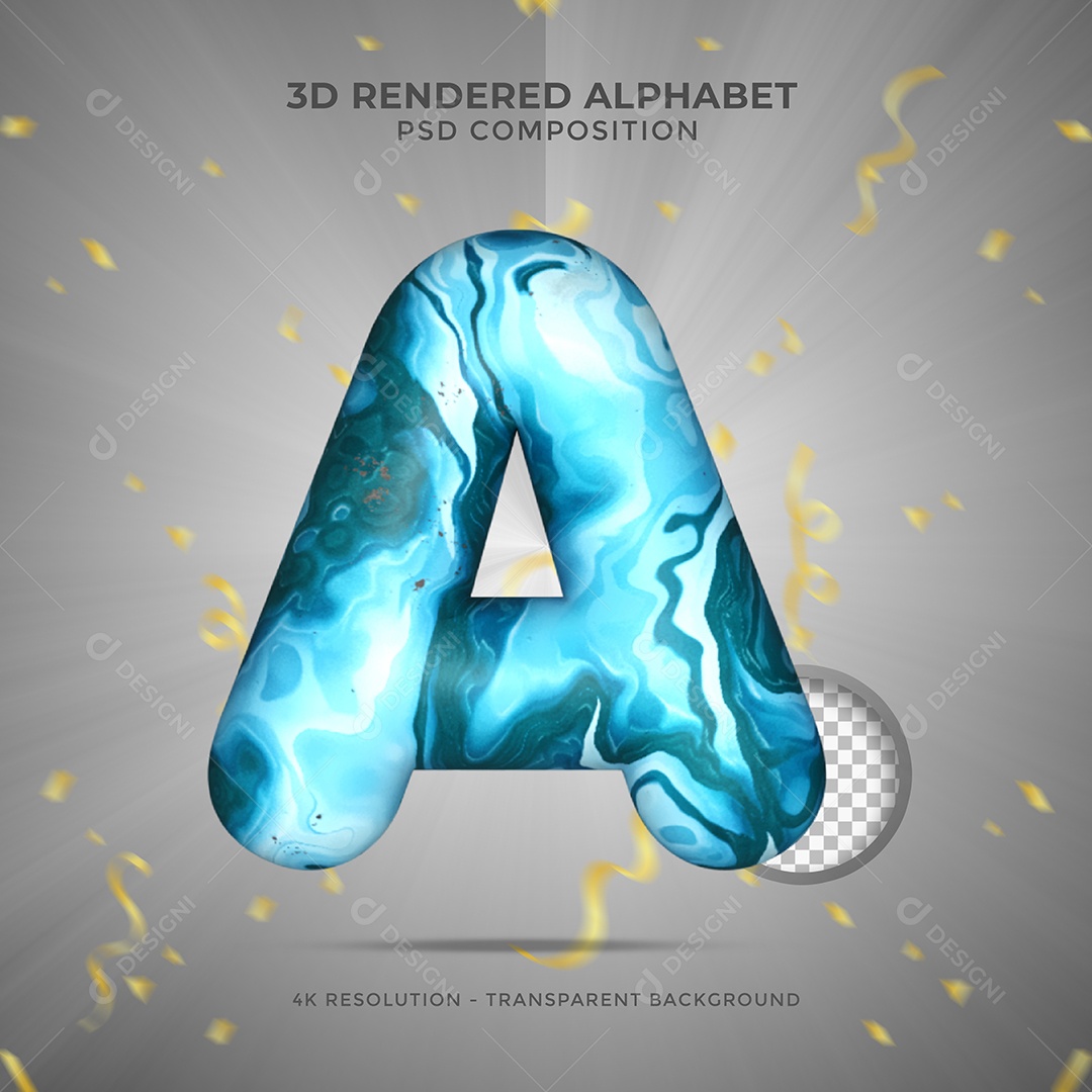 Uppercase letter A textured with water and blue ink 3D illustration psd